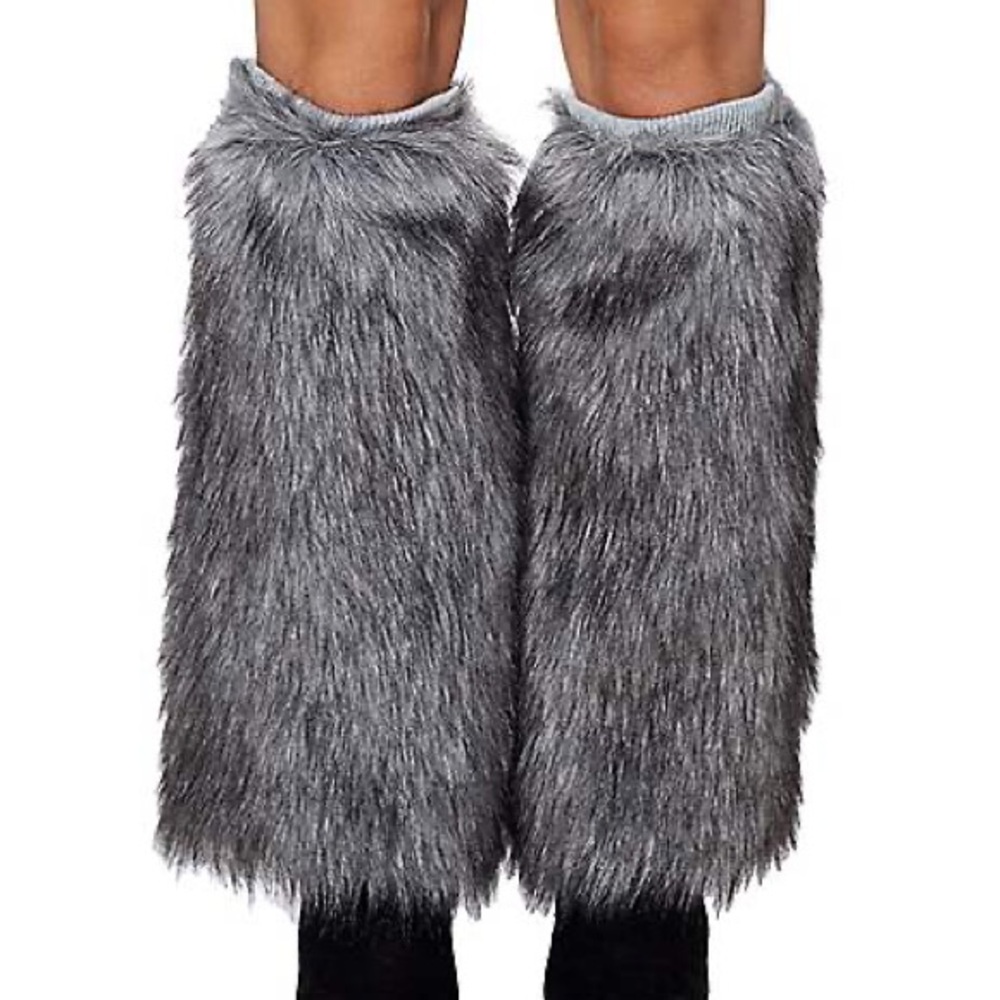 Gray Faux Fur Leg Warmers